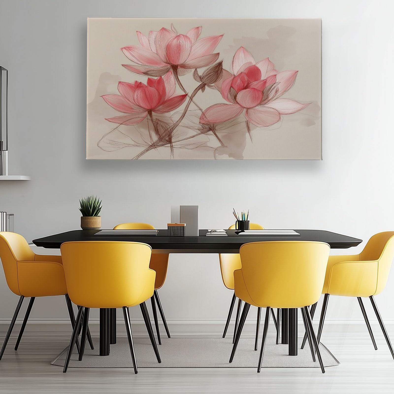 Orientalisch Vintage Pflanzen Geometrisch Modernes Leinwandbild 140L x 70B cm mit Rahmen, Skandinavisch XXL Wanddeko für Wohnzimmer Geschenk Idee Einzug - Hochwertiger Kunstdruck auf Holzrahmen