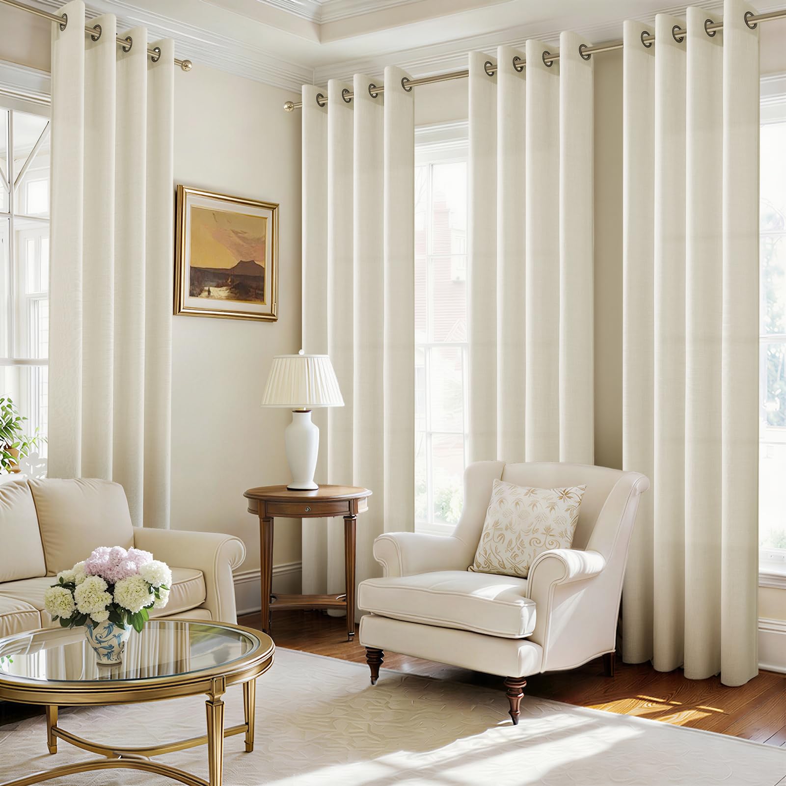 CUTEWIND Rideaux Salon Moderne Rideau Voilage Lin Naturel Semi-Transparent Beige à Oeillets 300x240 cm, Rideaux Voilages Intérieurs pour Chambre Baie Vitrée Bureau Porte Fenetre, 1 Pièce