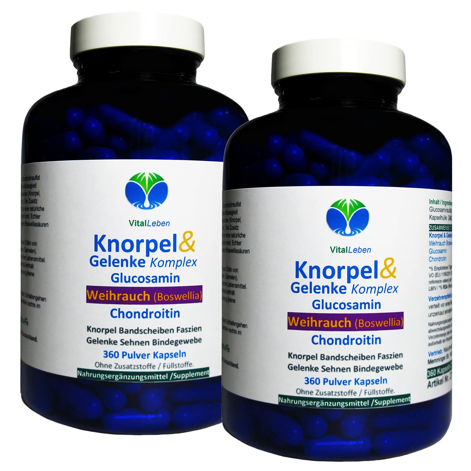 KNORPEL & GELENKE Komplex - BINDEGEWEBE aufbauen & straffen bevor Knie & GELENKE schmerzen. BOSWELLIA Weihrauch + Glucosamin + Chondroitin 720 (2x360) Kapseln - OHNE ZUSATZSTOFFE. 27170-6