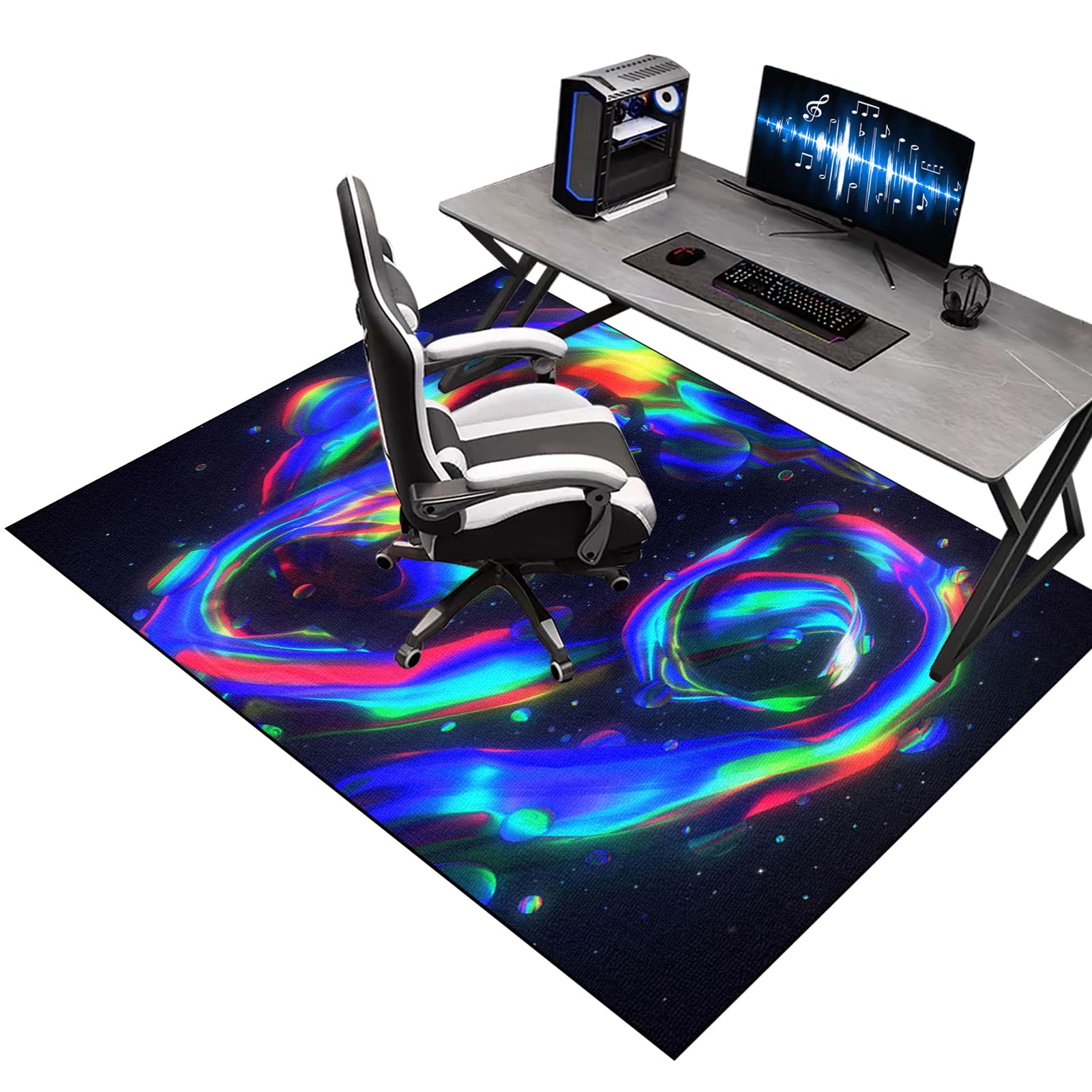 KQIEJUY Gaming Chair Mats for Carpeted Floors, Office Chair Mat for Hardwood Floor, Computer Rolling Chair Mat Hard Floor for Home and Office, Machine Washable Desk Floor Protector Rug 110 x 170 cm