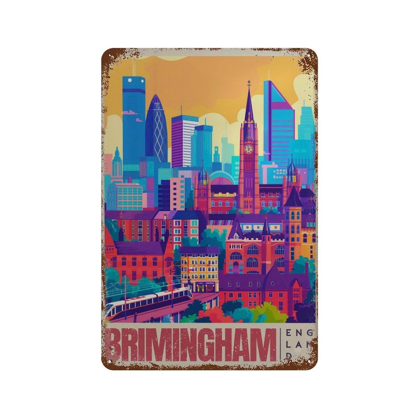 xiaoxiaoshen Birmingham UK Travel Modern City Wall Decor Art Metal Tin Poster Modern Home Decor Art Home Bar Shop Decorations Vintage Sign 30x20cm