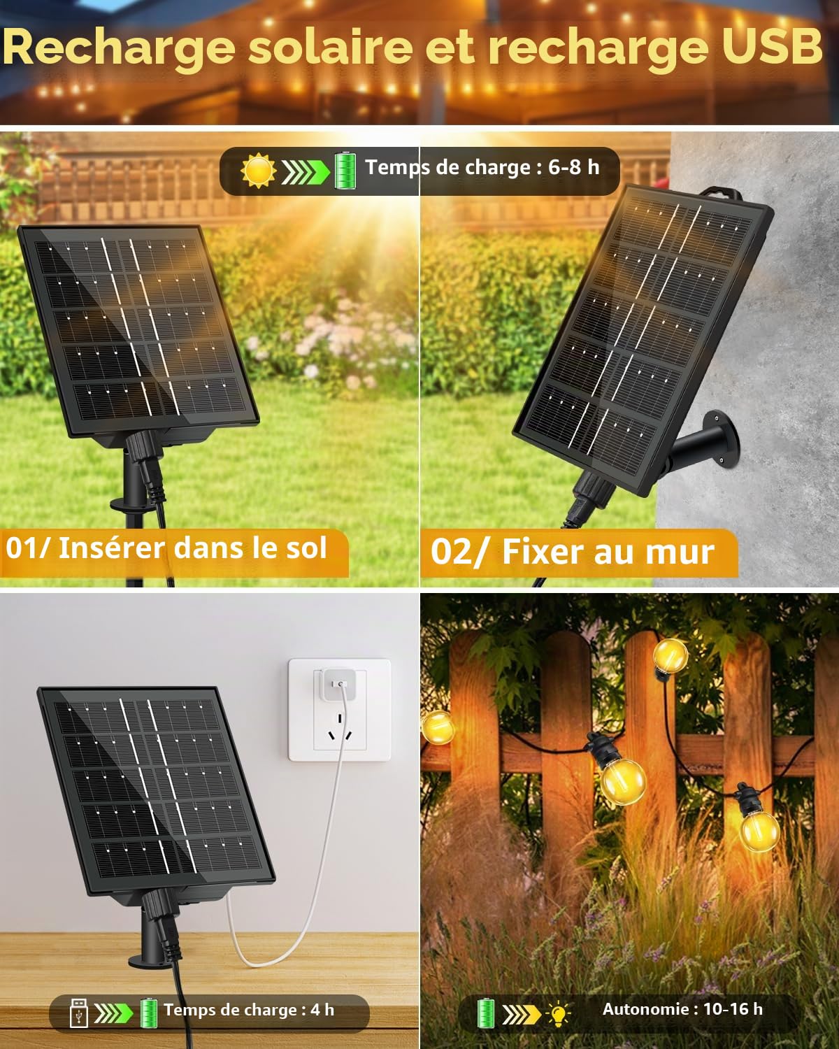 Bowfar Guirlande lumineuse solaire d'extérieur, 20M 33 + 2 ampoules G40, avec télécommande, étanche IP68, 8 modes d'éclairage Guirlande Guinguette pour jardin, balcon, terrasse, décoration extérieure
