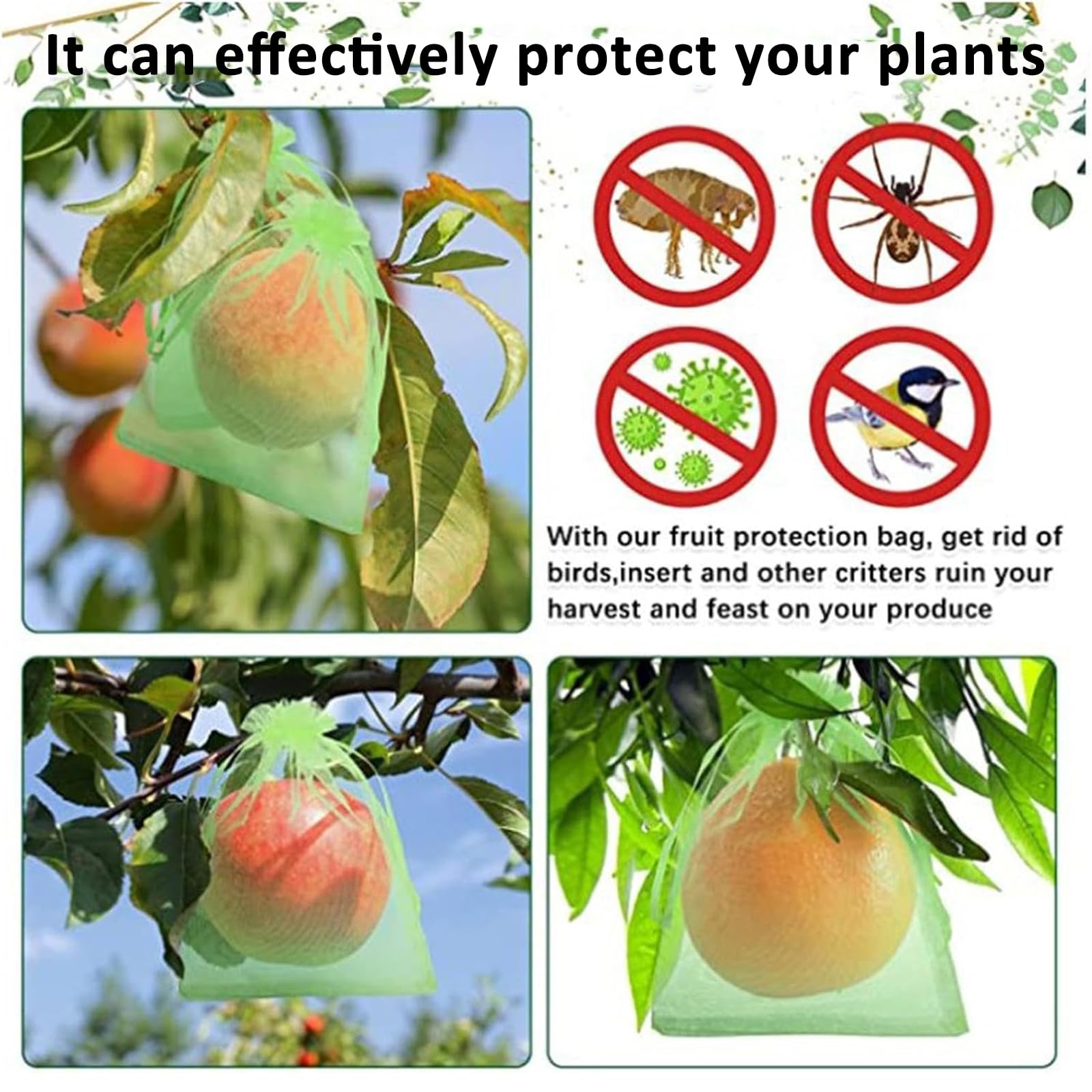 Xusxes100 Piezas Bolsa de Protección de Frutas de Red (20 x 30 cm) | Malla de Protección para Uvas, Bolsas para Uvas y Frutas con Cordón, Bolsas Protectoras contra Avispas, Pájaros e Insectos