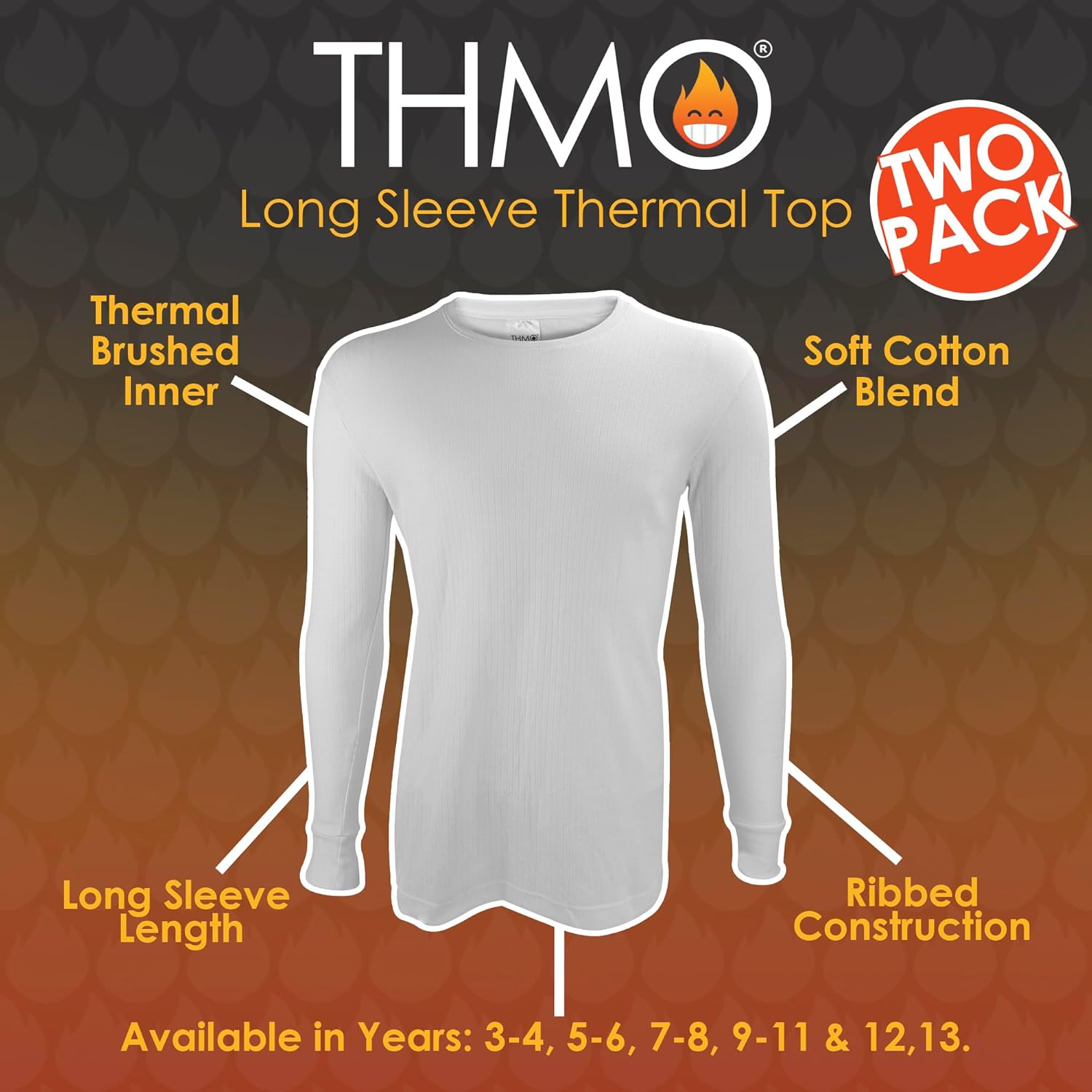 THMO - 2 Pack Kids Thermal Top with Long Sleeve | Base Layer Underwear Top