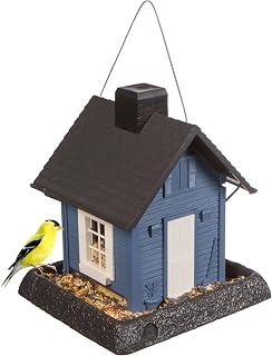 North States Blue Cottage Bird Feeder - Village Collection Hanging Outdoor Feeder, 5 lb Capacity, Easy Fill Clean, Squirrel Proof