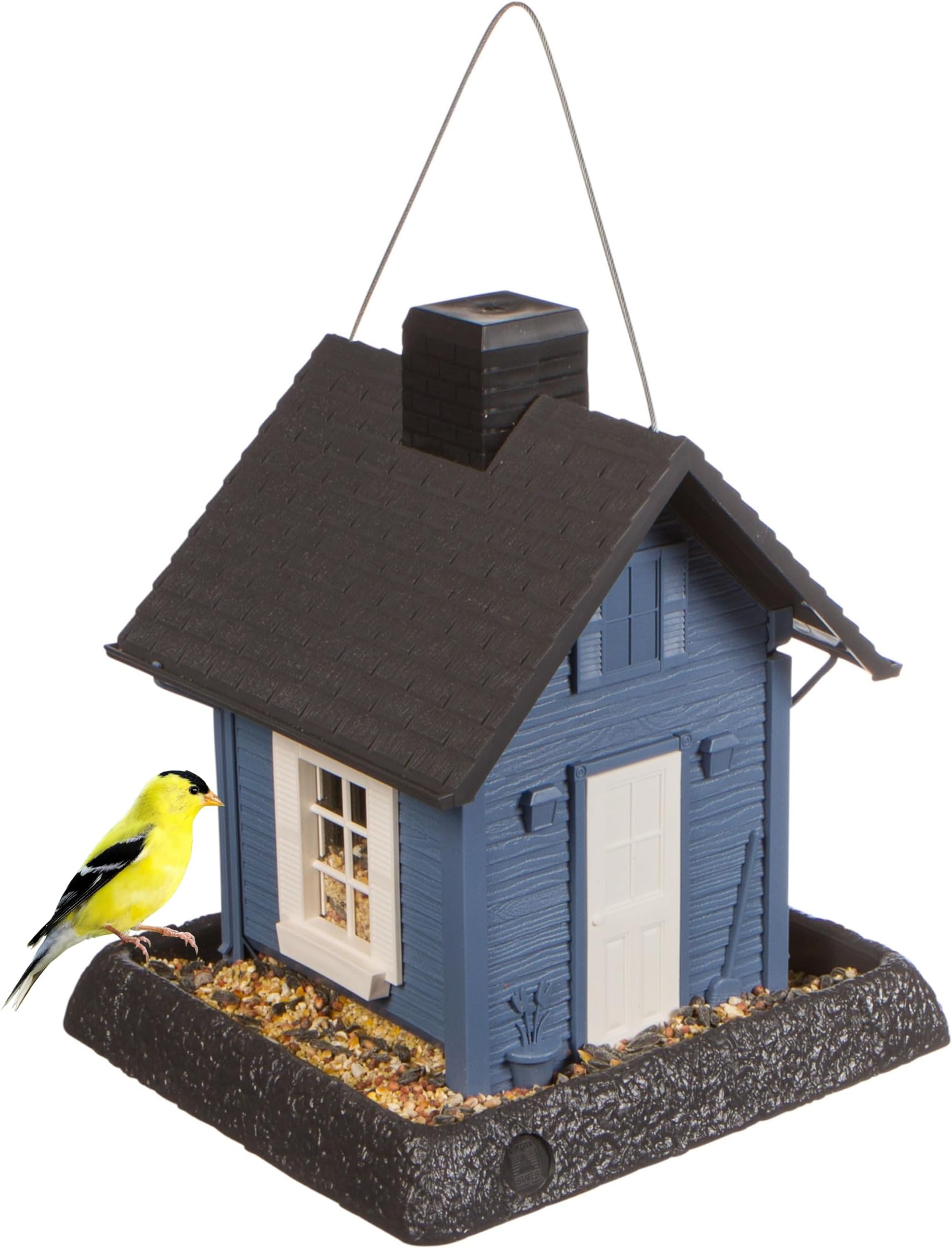 North States Village Collection - Blue Cottage Bird Feeder: Hanging Bird Feeder for Outdoors, Holds 5 Pounds of Seed