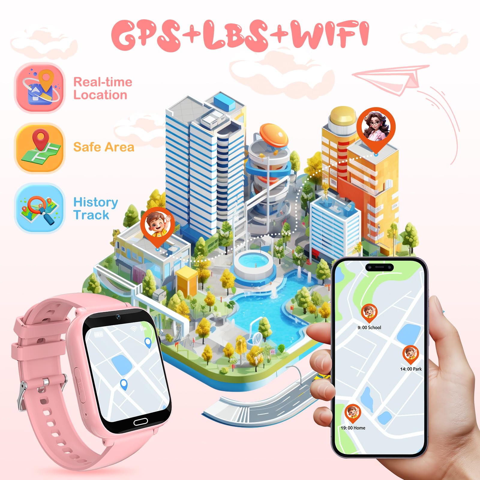 POFIBO Kids Smart Watch Boys Girls, 4G Kids GPS Tracker Watch with Phone, Video Calls, Voice Chat, SOS, Games, Alarm Clock, School Mode, Torch, Smart Watch for Boys Girls 4-16 Years — view 2
