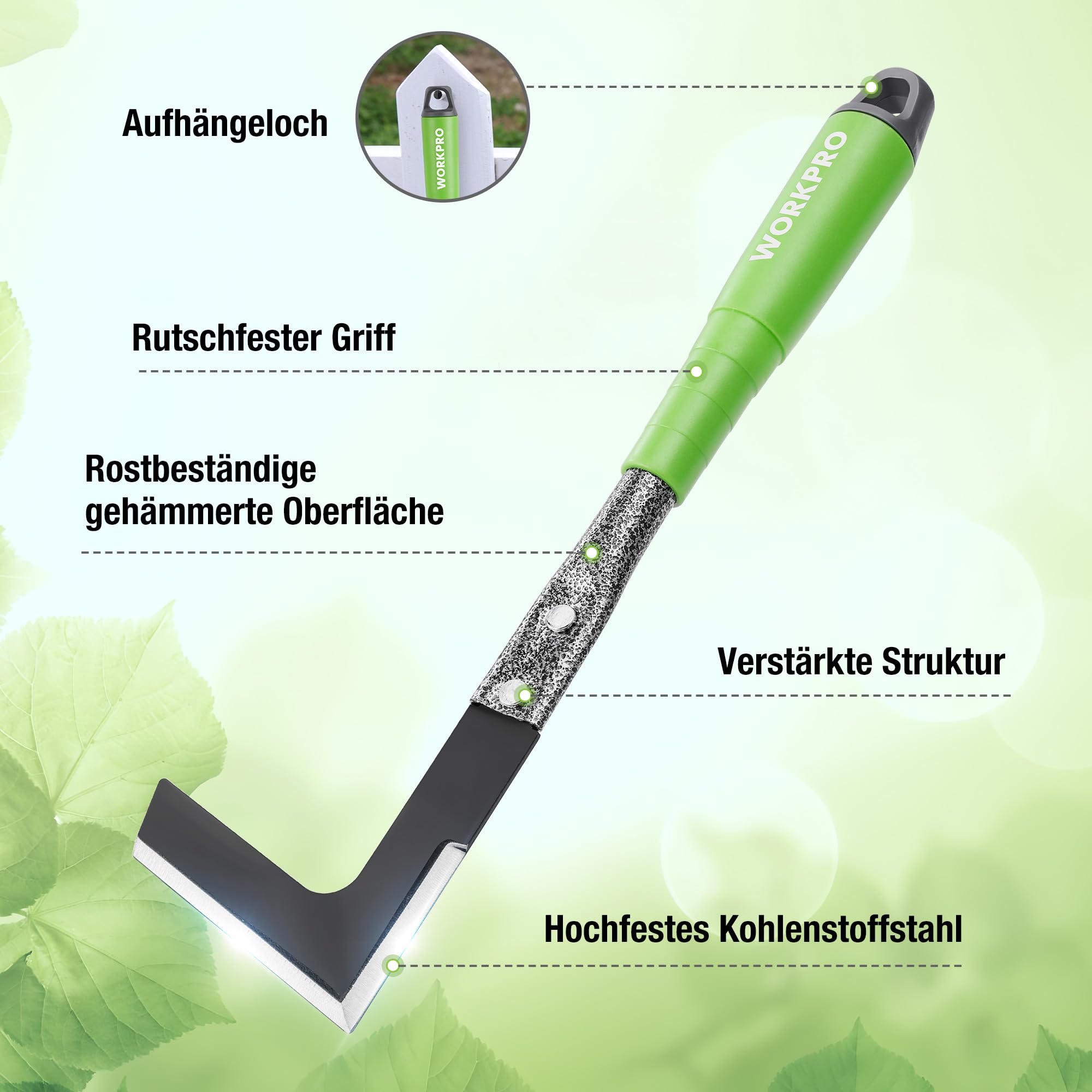 WORKPRO Gartenwerkzeug Set, 6 in 1 Gartengeräte Set mit Gehämmerter Oberflächenbehandlung, inkl. Jäter, Rechen, Hacke, Kelle – Robustes Garten Werkzeug Set für Gartenliebhaber
