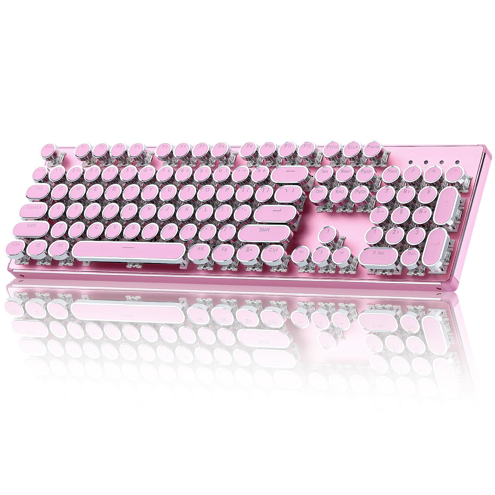 YUNZII QL108 Teclado Mecánico Retro con Cable para Gamer (Rosa, Onyx Gray) | 100 % Hot-Swap, Retroiluminación RGB, Panel Metálico de Estilo, US ANSI, Teclas Redondas para Windows/Mac