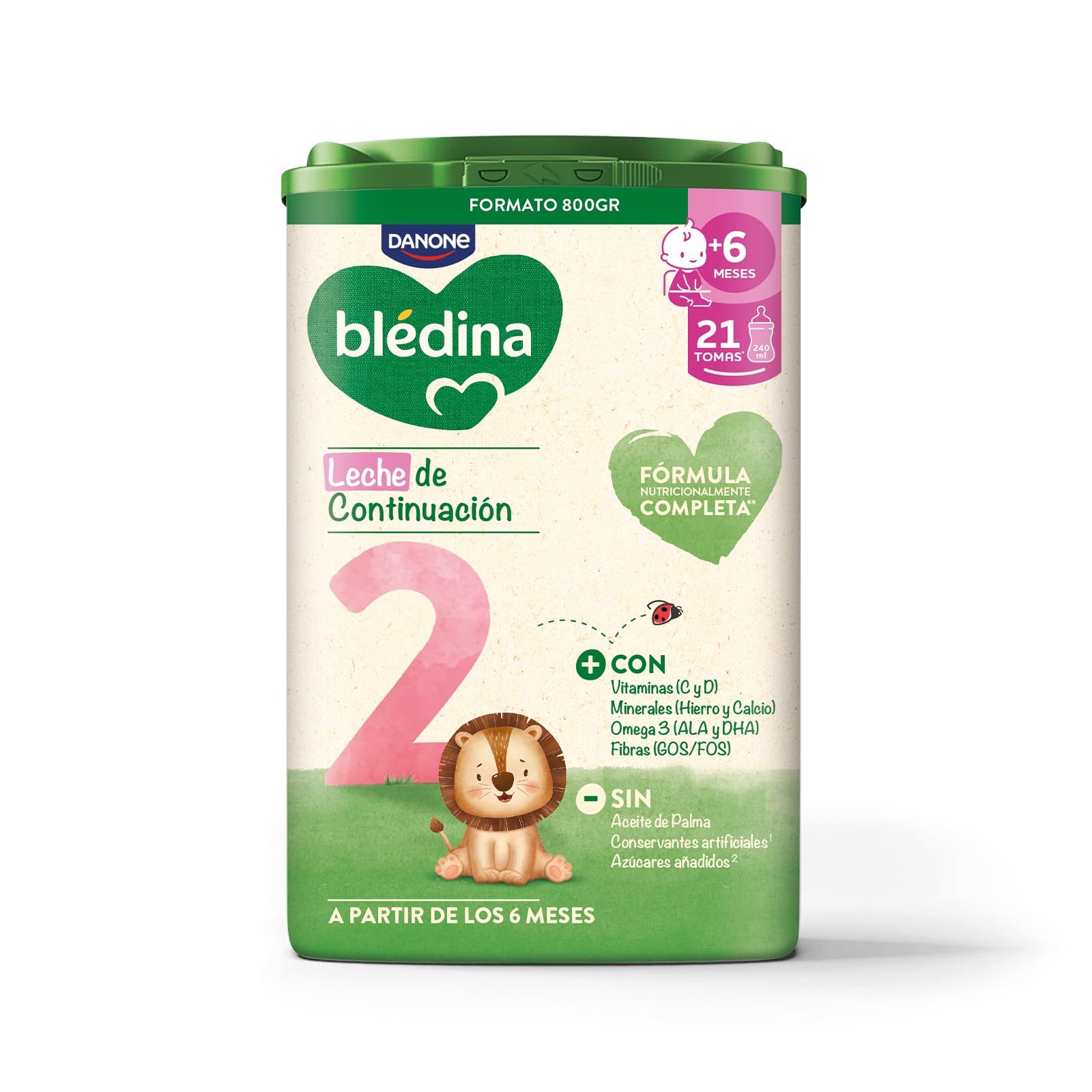 Blédina 2, Leche de Continuación para Bebé, Fórmula Completa con Vitaminas, Minerales, Omega 3 y Fibras. Sin Aceite de Palma, Sin Conservantes Ni Azúcares Añadidos. Desde los 6 Meses, Pack 6x800g