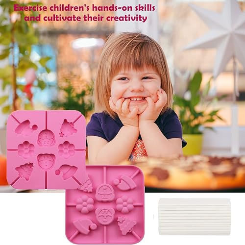 Miniatura 6 de Juego de moldes de silicona para piruletas de Navidad, 8 agujeros, suministros para hacer dulces, lindos moldes de silicona para piruletas de