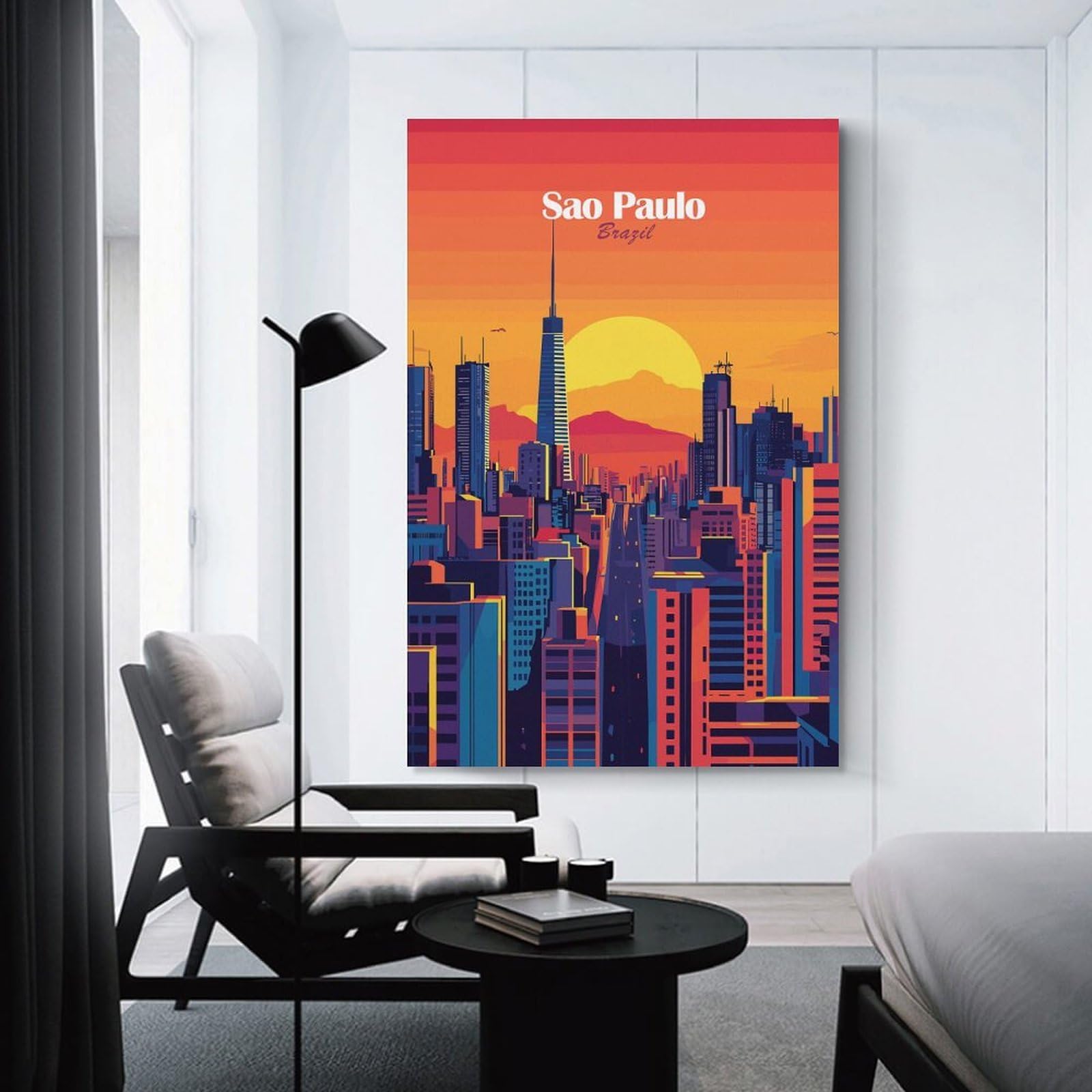 Junmoney Unframe-Style-7 Room Decor Wall Art Sao Paulo Skyline Sunset, 08X12inch(20X30cm), For Lounge Decor, Bedroom Walls Or Flats, Canvas Styling For A Polished Room Look