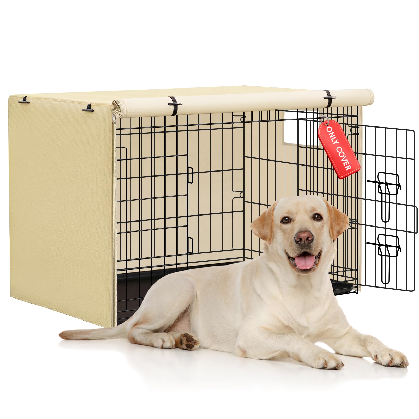 Iubyceh 36 Inch Heavy Duty Dog Crate Cover, Waterproof Oxford Fabric Pet Cage Cover, Universal Fit Wire Kennel with Ventilation Window for Indoor Outdoor Use, Beige