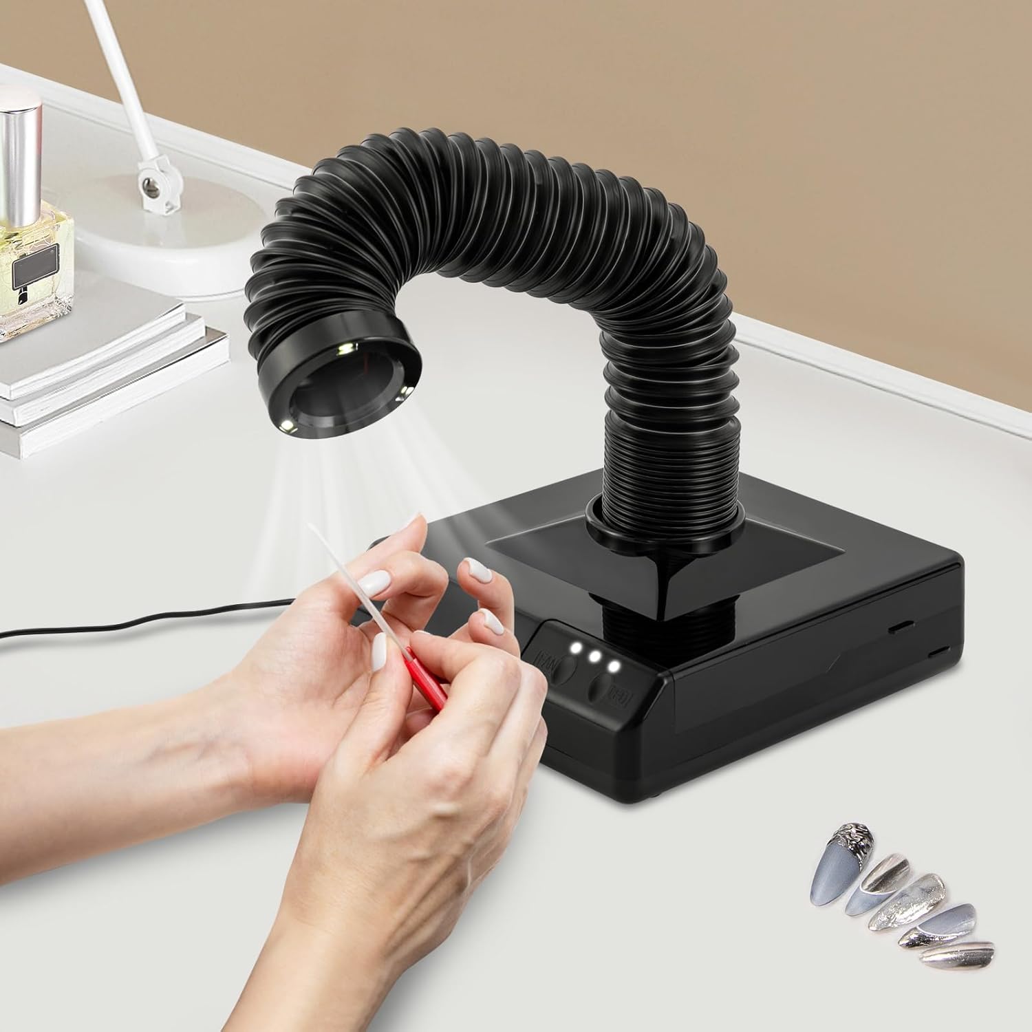 Dust Collector Fan Vacuum Cleaner, 60W Nail Art Manicure Dentist's Dust Clean Tool, Strong Power Dental Lab Nail Art Manicure Tool 360° Rotatable Duct for Nailes Grinding,Dentists,Clinics,Engraving