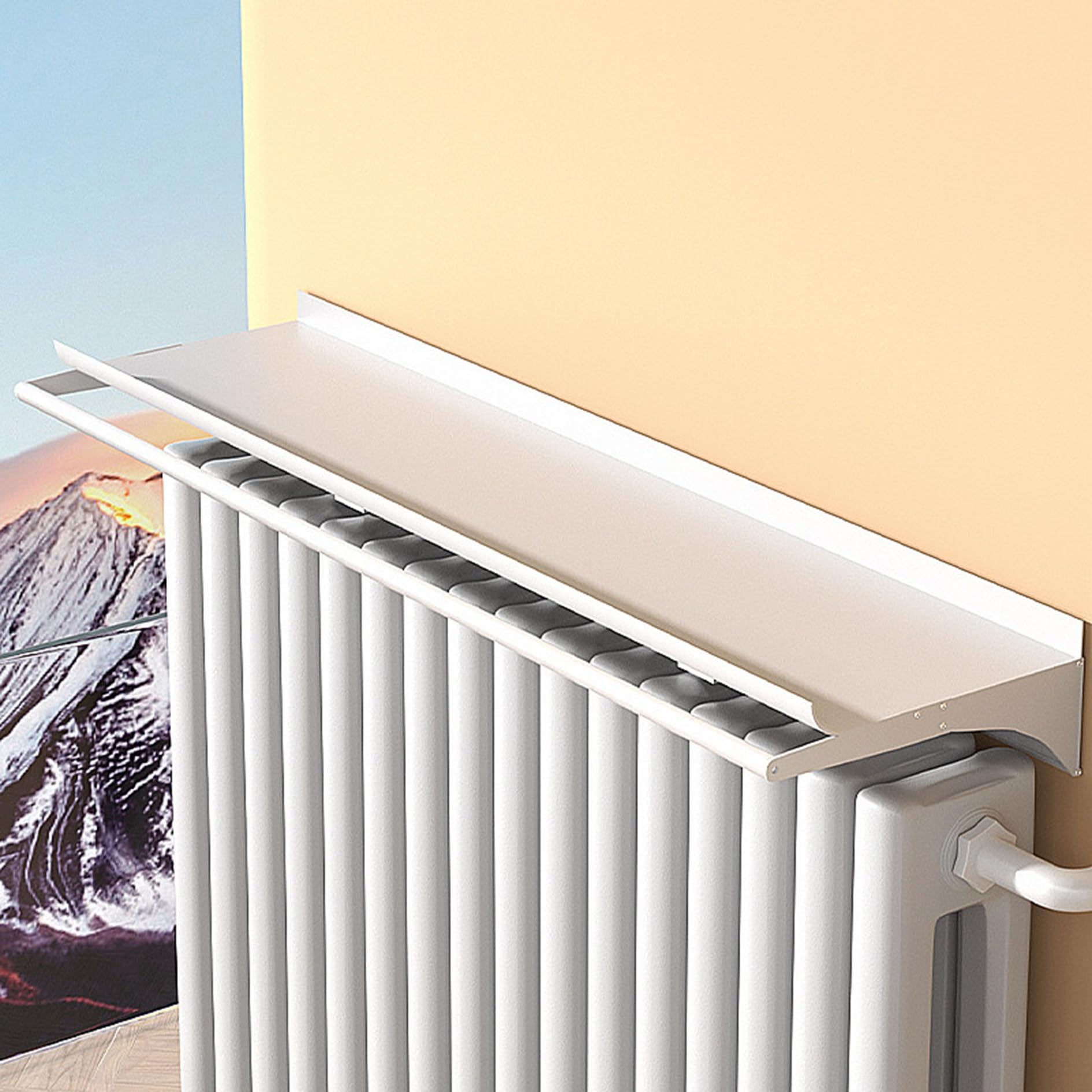 Mensola in metallo per termosifone, senza trapano, anti-polvere e fumo, 14 cm di larghezza x 50 cm di lunghezza, perfetta per casa, ufficio, cucina, camera da letto, corridoio, appartamento Sto Solut