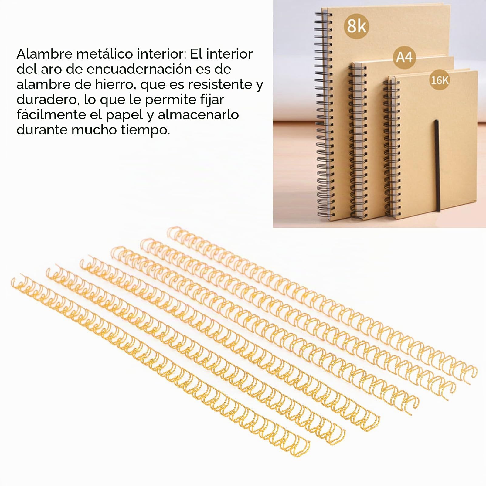 Bobinas de Encuadernación en Espiral, 100 Uds., Paso 3:1, Doble Bucle, de Encuadernación con Capacidad de 20 Hojas (GOLD)