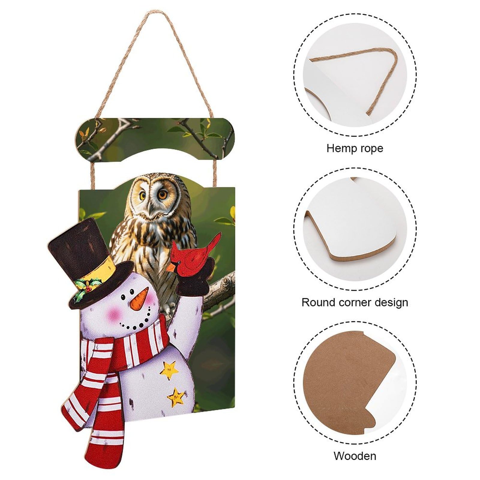 VFKLT Decorazione da parete con pupazzo di neve di Natale, immagine in legno da appendere, decorazioni invernali, dipinti di gufo, rami di albero stampati, pittura decorativa natalizia decorazione da