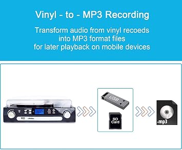 DIGITNOW Bluetooth Record Player with Stereo Speakers, Turntable for Vinyl to MP3 with Cassette Play, AM/FM Radio, Remote Control, USB/SD Encoding, 3.5mm Music Output Jack(Black)