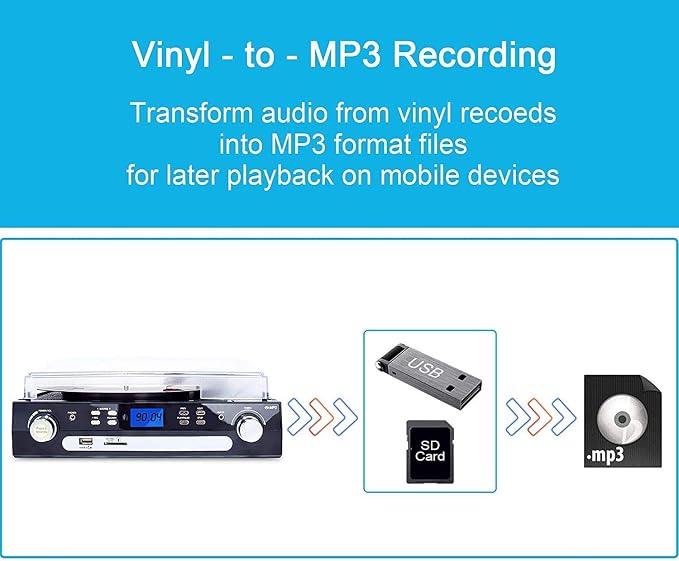 Tocadiscos DIGITNOW Bluetooth con altavoces estéreo y radio AM/FM miniatura 4