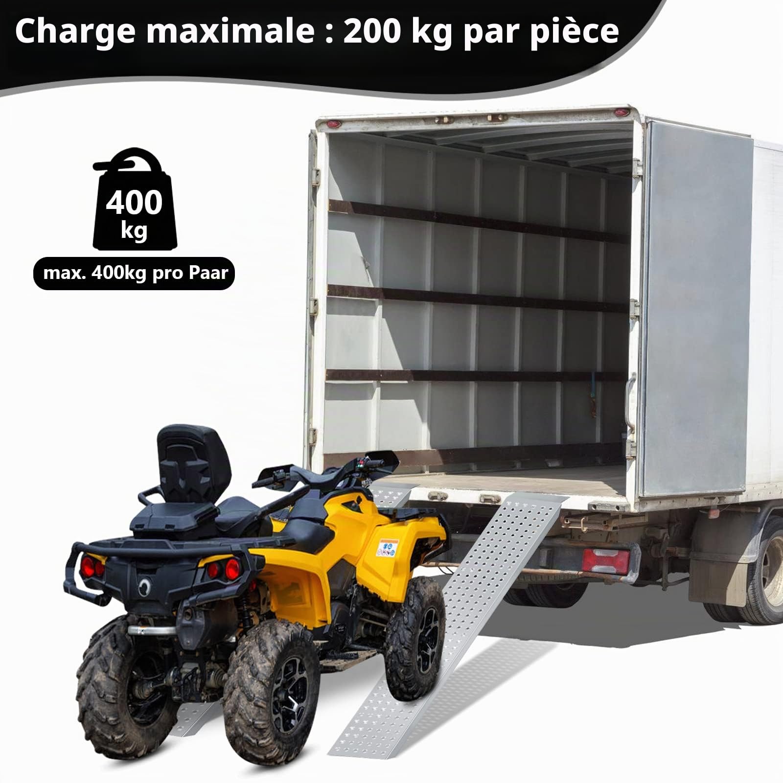 Randaco Lot de 2 rampes d’accès rampes de chargement en acier galvanisé - 160 x 23,5 x 4 cm - Rail de chargement antidérapant - Pour moto, ATV, quad, voiture - Rampe de chargement jusqu'à 400 kg