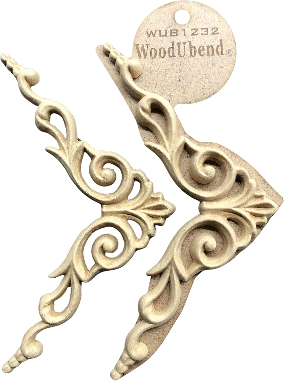 WoodUbend WUB1232 Pack of 2 Pediment Applique - Heat Bendable & Flexible Wood Onlays 10x19cm - DIY Craft, Furniture & Home Decor - Easy to Apply & Paint - Versatile, Reusable & Decorative Decals