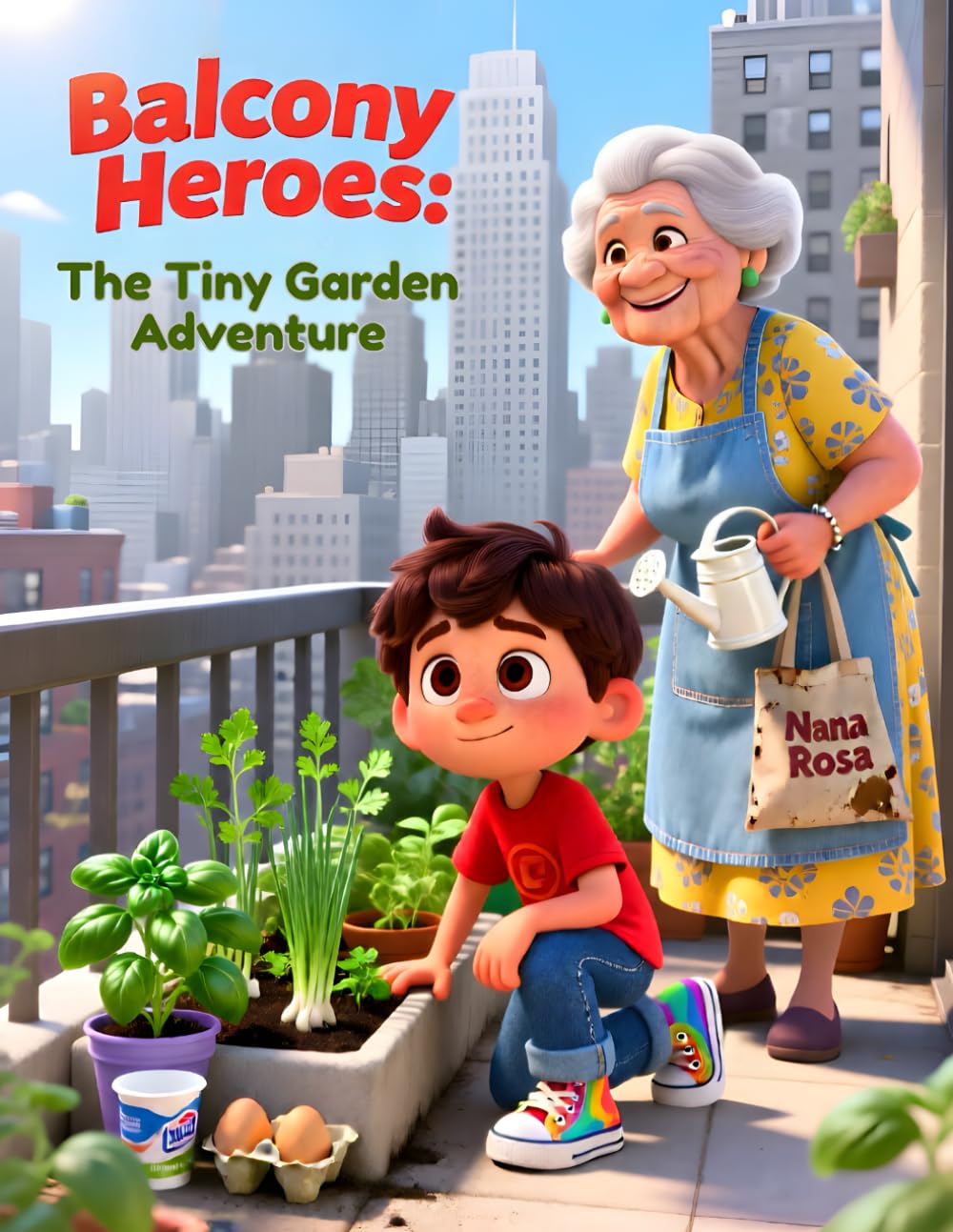 Balcony Heroes: The Tiny Garden Adventure: Balcony Gardening Kids Transform Apartment Balcony Garden into Tiny Eco Paradise with Bug Hotel Kids & Recycled Planters, Big Print 8.5"x11"