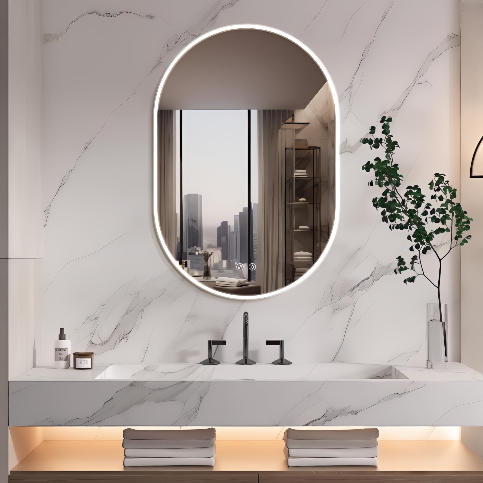 Miroir de salle de bain ovale à DEL Niccy 91x61 cm anti-buée