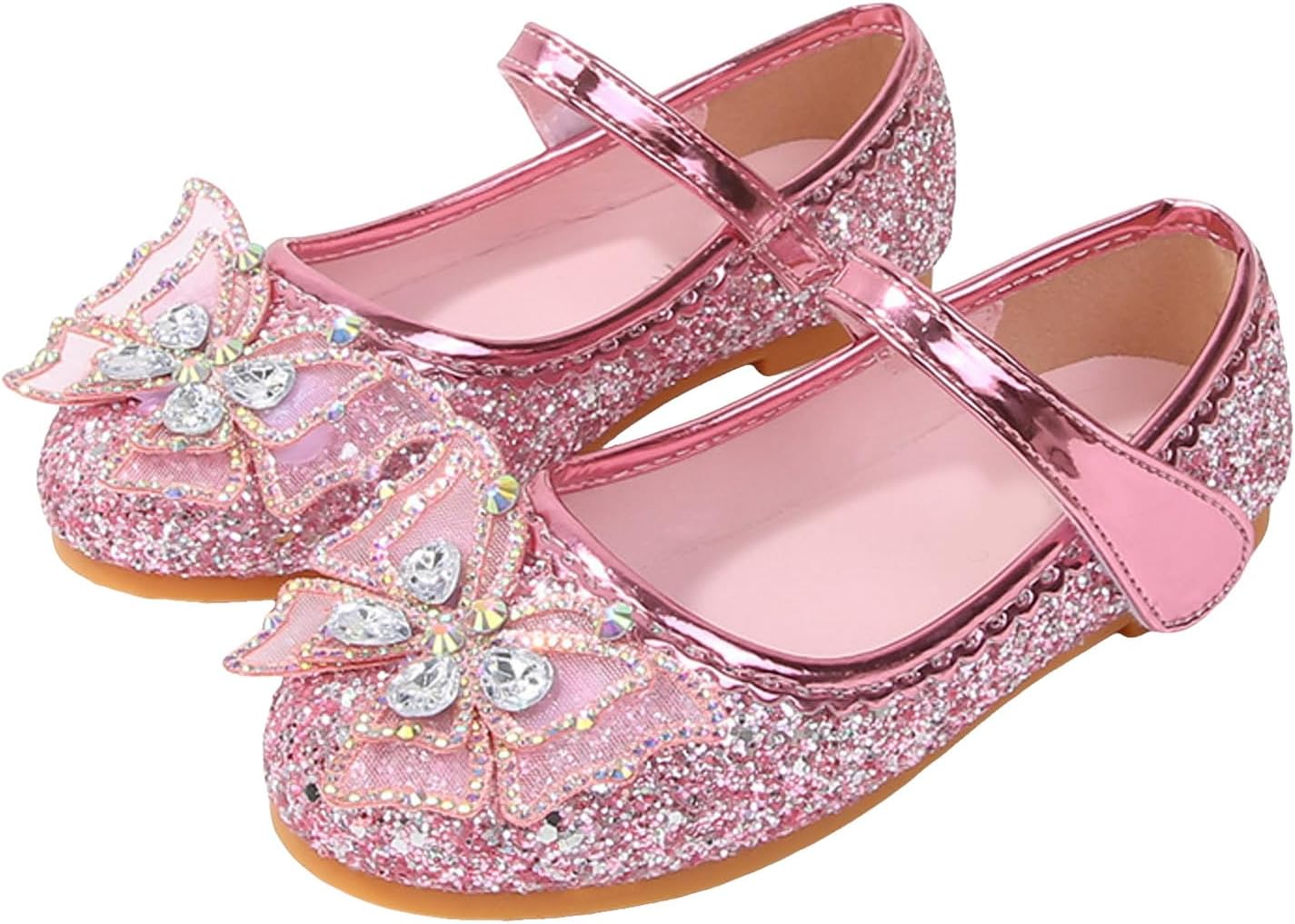 IWIHMIV Girls School Shoes with Straps Comfortable Non Slip Flat Shiny Princess Mary Jane Dress Shoes with Bow