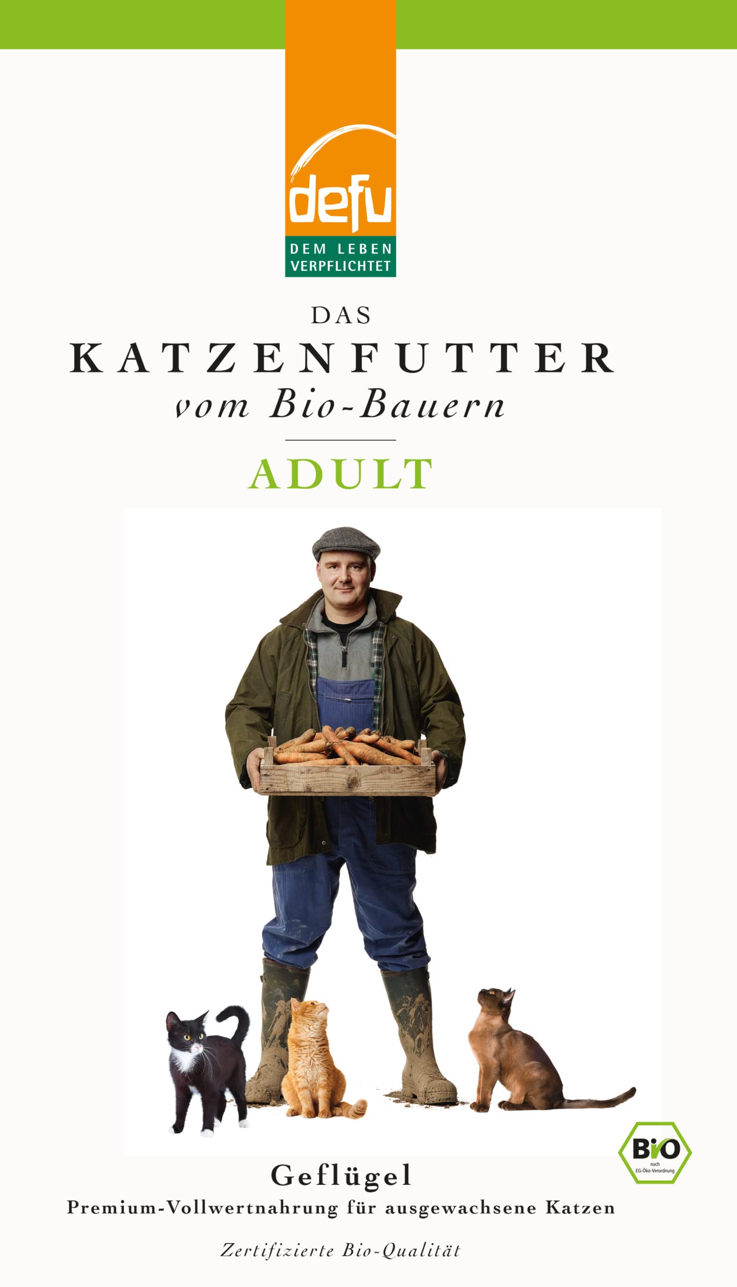 defu Katzenfutter | 3 x 3 kg | Adult Bio Geflügel Trockenfutter | Premium Bio Alleinfuttermittel für Katzen