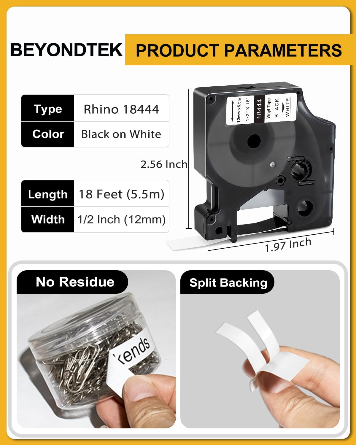 18444 Vinyl Label Tape Work with DYMO Rhino 4200 5200 Label Maker Replacement for Dymo 18444 Rhino Industrial Permanent Vinyl Industrial White 1/2" x18' Work with Rhino 5000 6000,5Packs