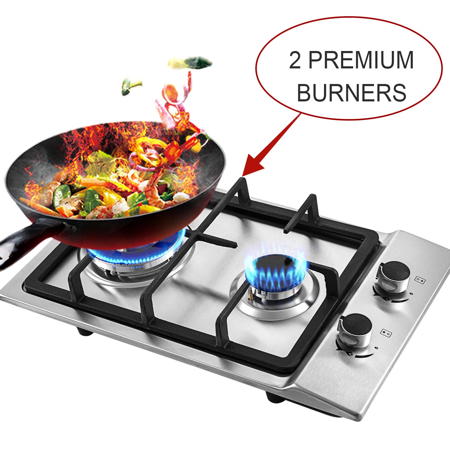 12" Builtin Gas Cooktop, GASLAND Chef GH30SF 2 Burner Gas Stove, 12