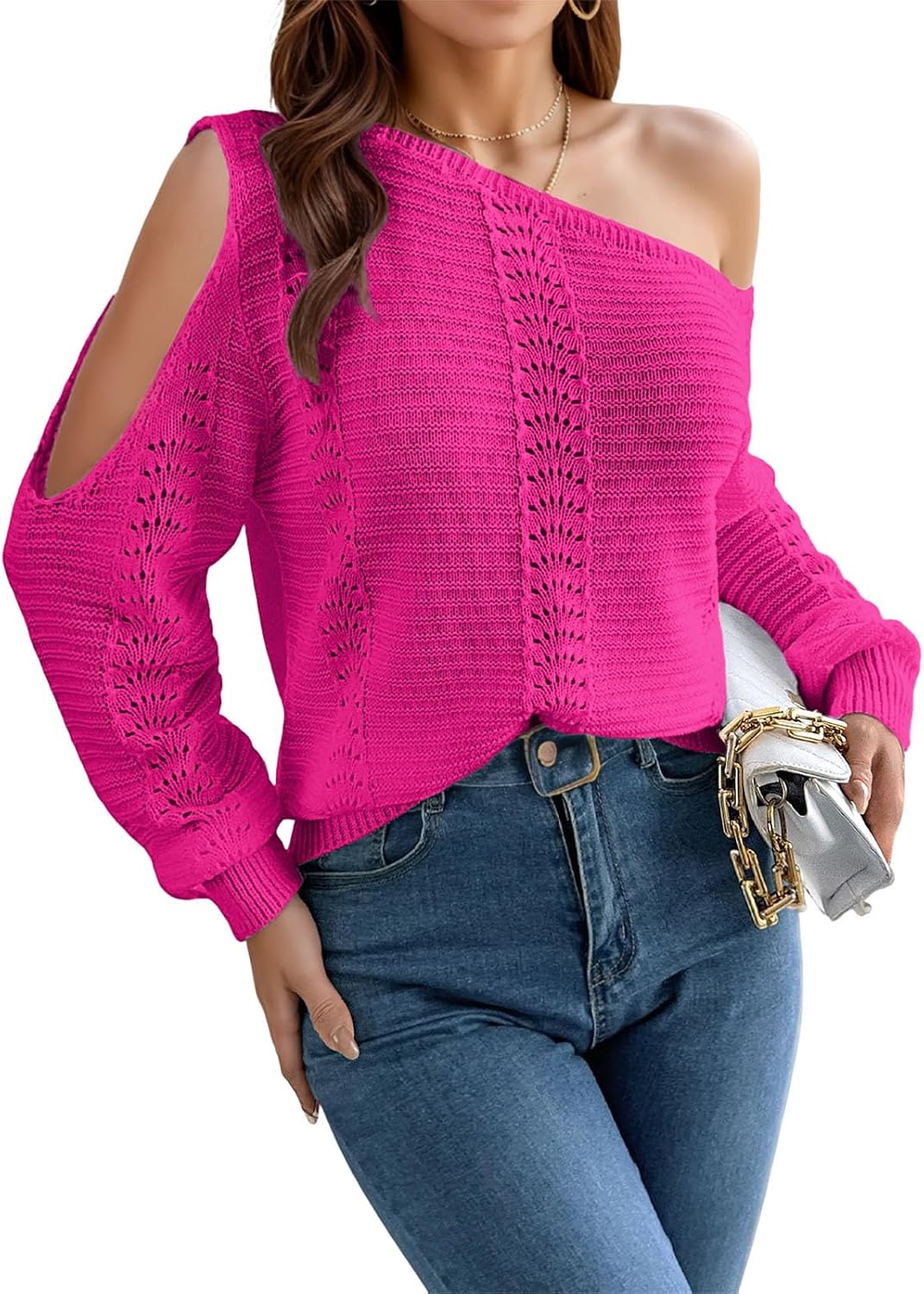 Womens Off The Shoulder Sweater CrochetDressy Casual Pullover Tops Trendy