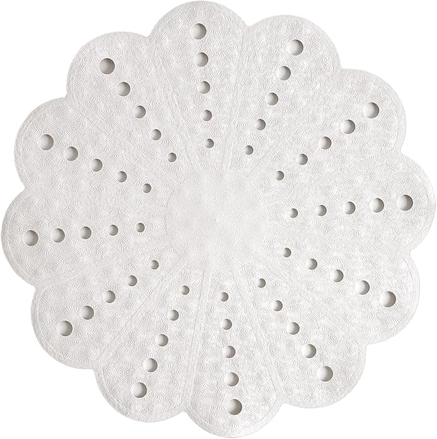 Showerdrape Petal Non Slip Round Shower Mat, White Bath Matt With Unique Flower Design For Bathroom, Round Rubber Bathroom Mat Anti Slip Floor Mat, Ideal Use For Toilet, Shower & Bath, 54 × 54cm