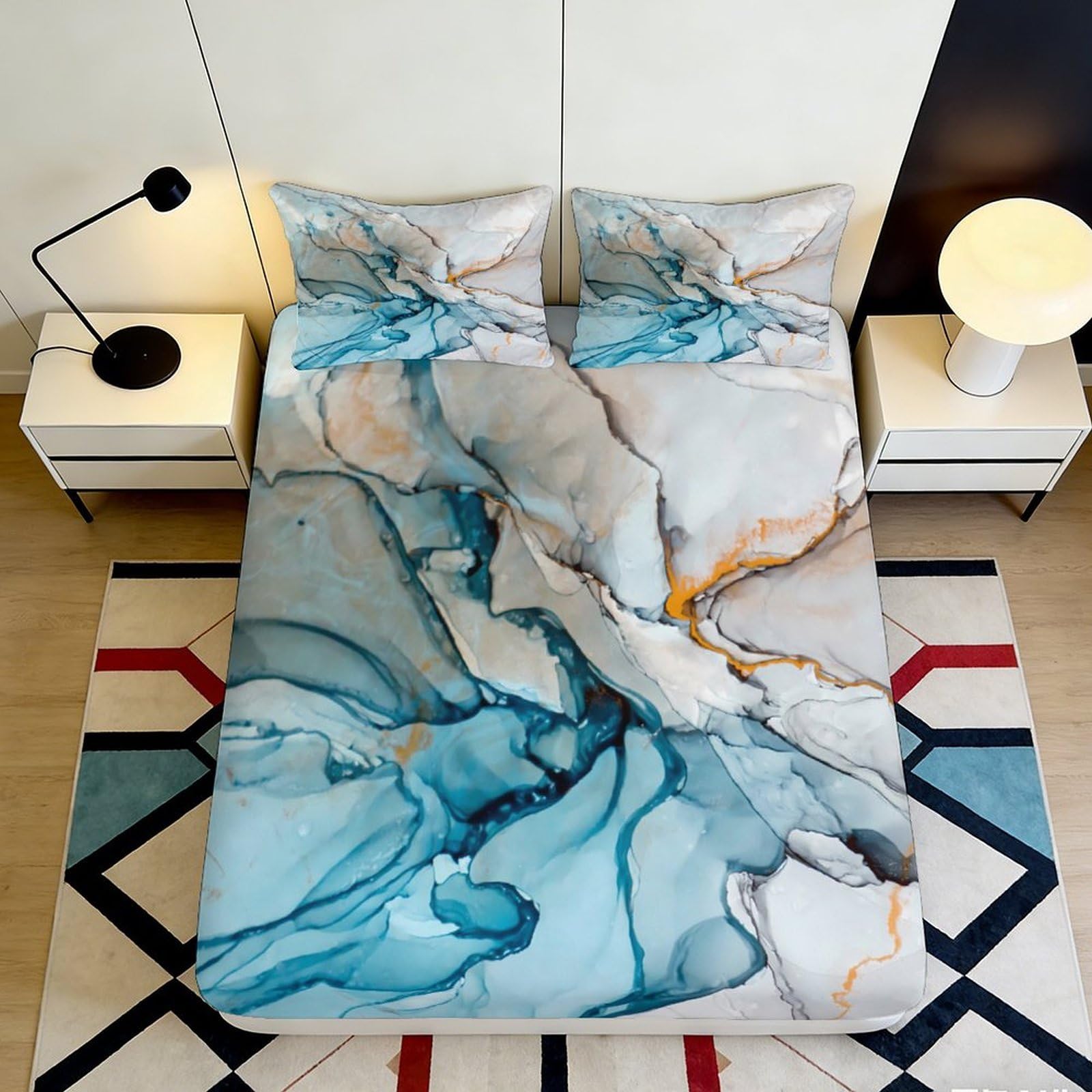 Jqzkxnhpbr Style-6 3D Printed Blue Marble Fitted Sheet Microfiber Soft Bedroom Decor Abstract Swirl Mattress Cover For Home Dorm 90X200x25cm