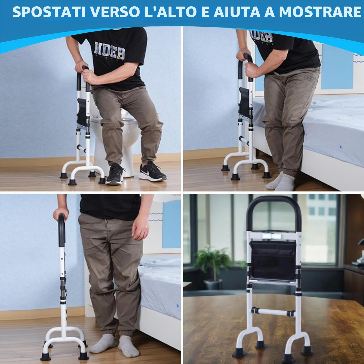 Aiuto in piedi per anziani, altezza regolabile per gli anziani, con piedini antiscivolo a ventosa, per la mobilità del letto, divano, WC