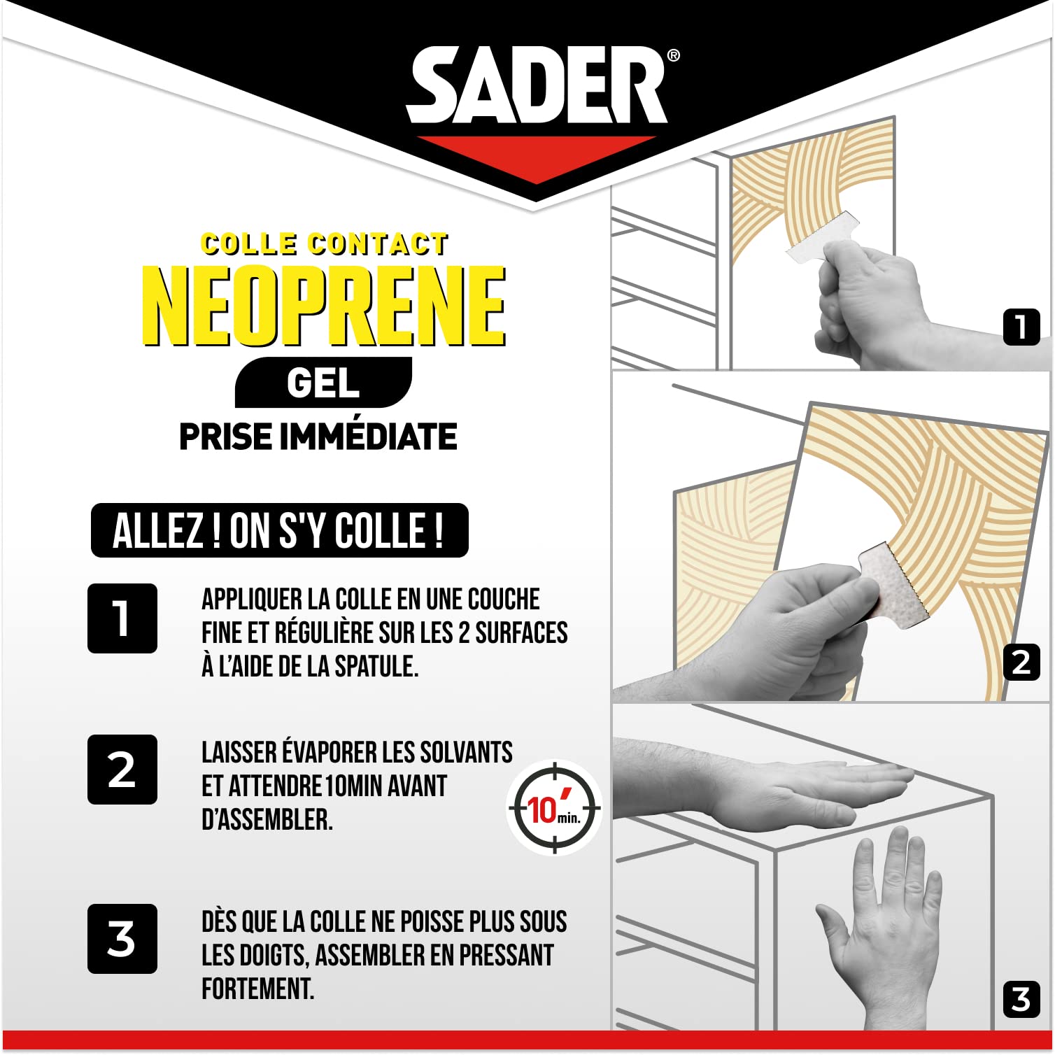Sader Colle Contact Néoprène Gel – Colle Extra Forte Tous Matériaux – Prise Immédiate – Idéale pour Supports Poreux ou Verticaux – Seau de 2,5 L