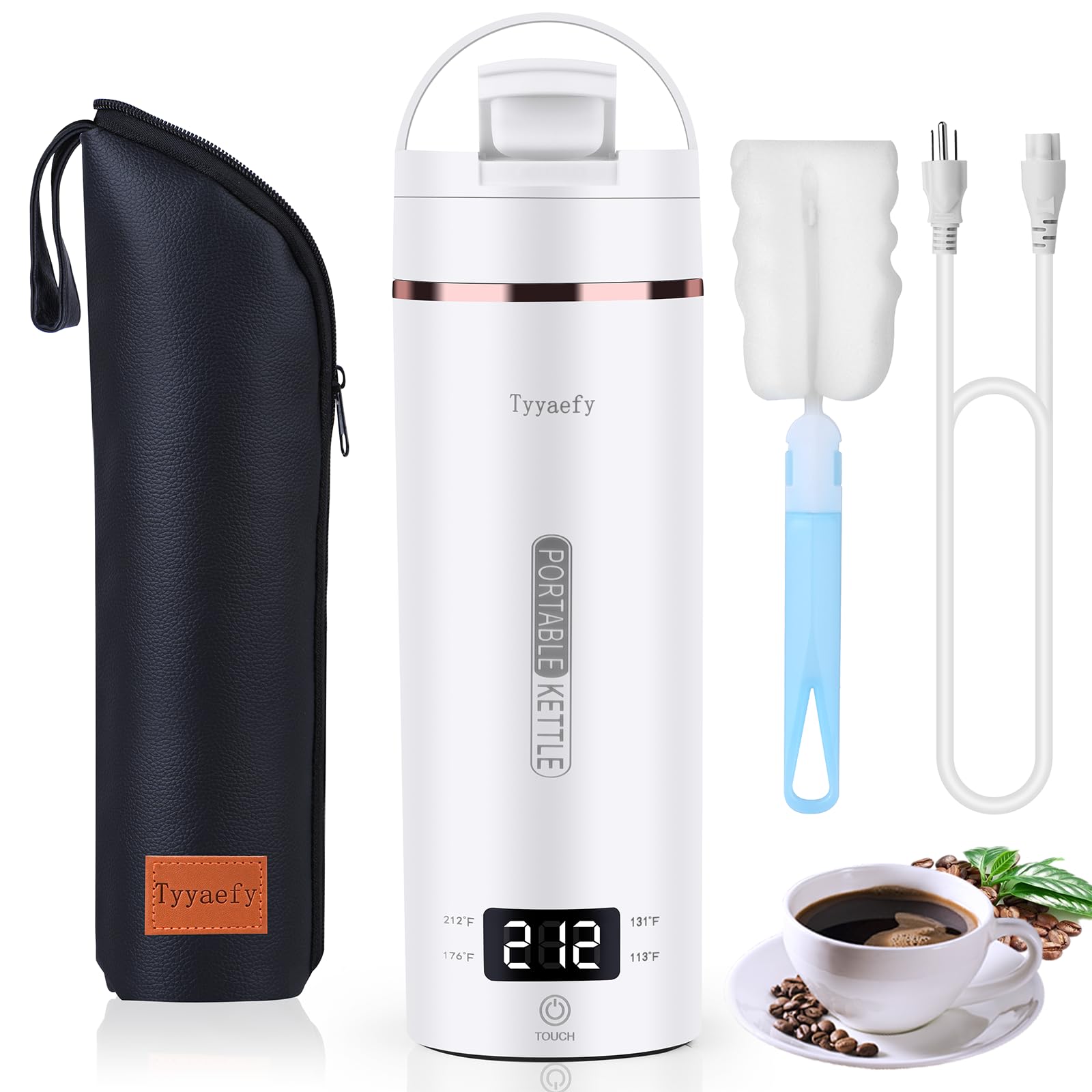 Travel Portable Electric Kettle, Tea Coffee Kettle, Mini Hot Water Cup for Rapid Heating & Boiling, Leak Proof & Heated-Insulated Design, 450mL & 304 Stainless Steel with 4 Preset Thermal Control