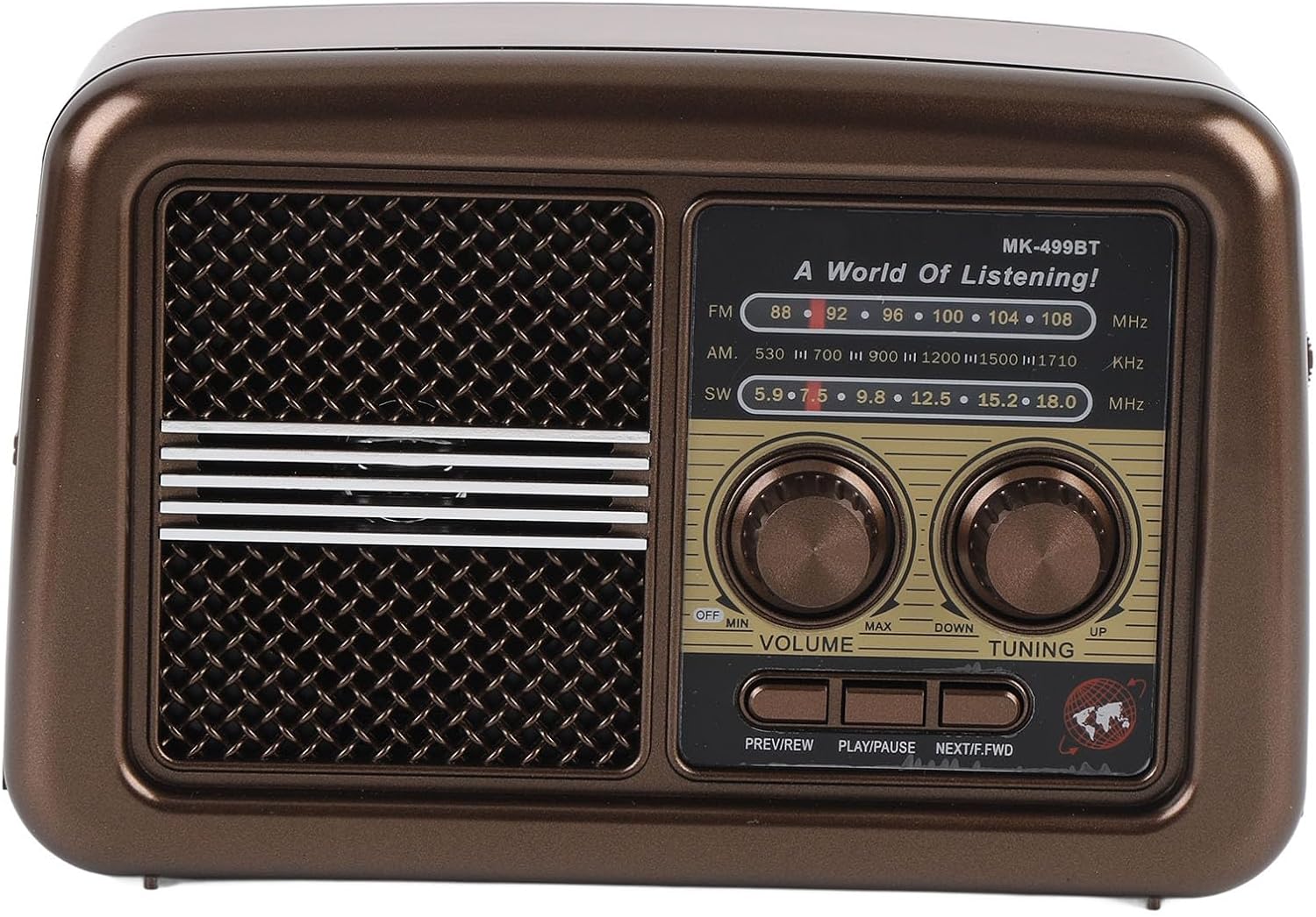 EBTOOLS Portable Radio, AM FM SW Bluetooth Radio with Long Retractable Antenna, USB SD Card Support, 2 Power Options, for Indoor Outdoor Travel Camping Vintage Decor (US Plug)