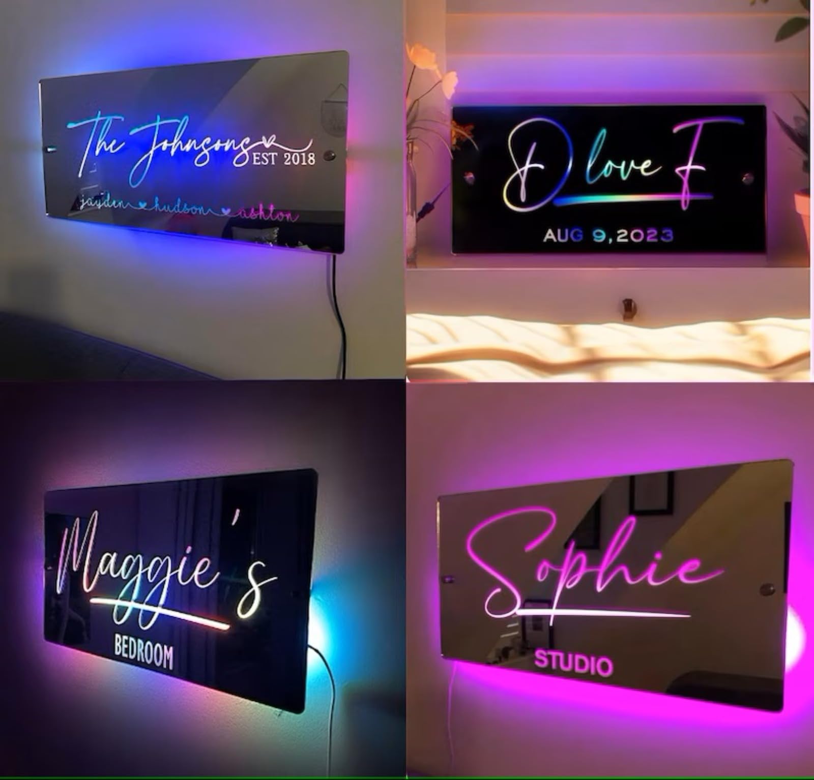 Insegna Led Personalizzata Con Nome Specchio Personalizzato,Led Scritta Neon Personalizzato Insegna Luminosa Luce Led Lampada Specchio Da Parete Arredamento Famiglia Regalo Per Compleanno (80x40cm)