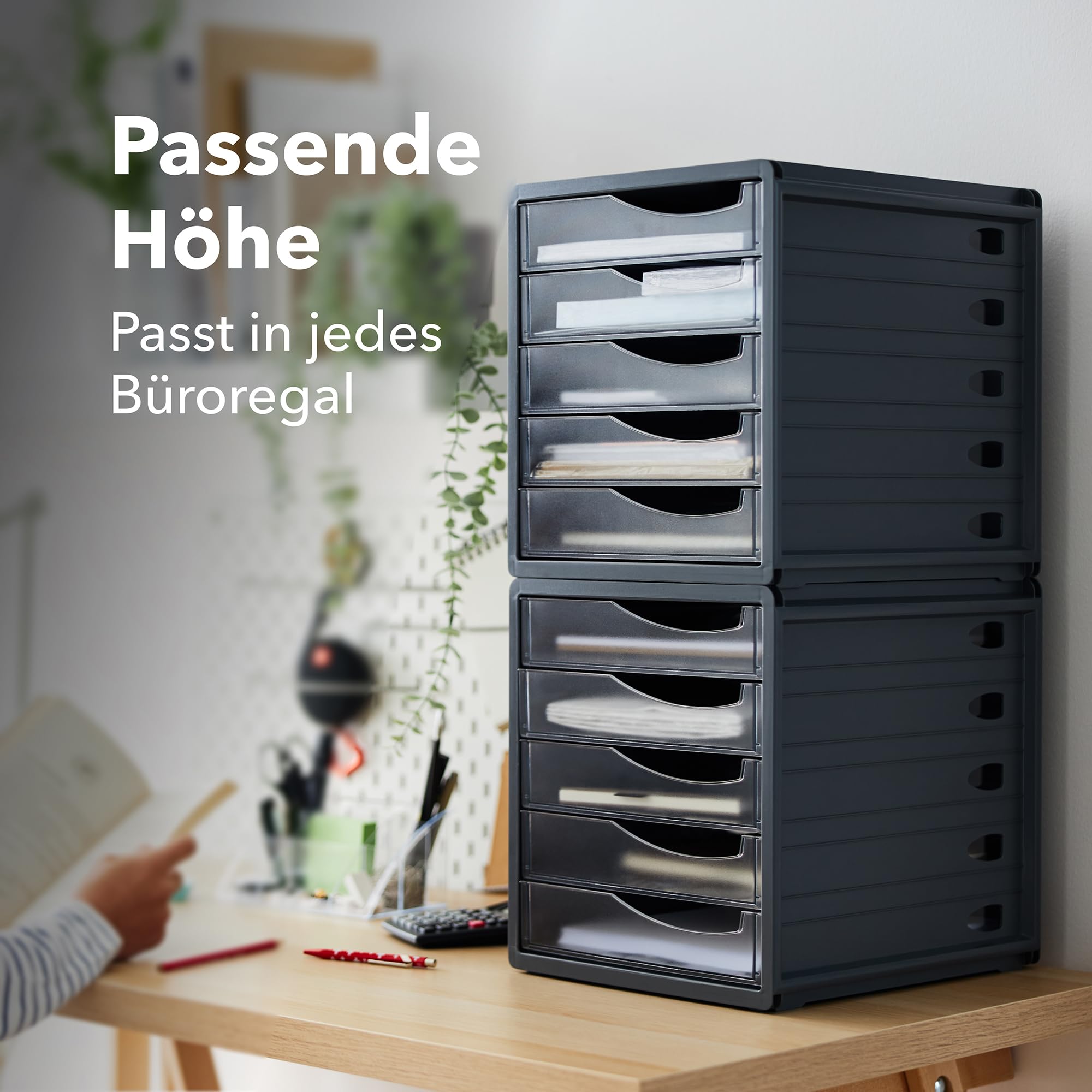 Rotho Spacemaker Schubladenbox / Bürobox mit 5 Schüben, Kunststoff (PS) BPA-frei, transparent/anthrazit, (33.5 x 28.5 x 32.0 cm)