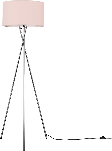 MiniSun Modern Polished Chrome Metal Tripod Floor Lamp with a Pink Cylinder Shade
