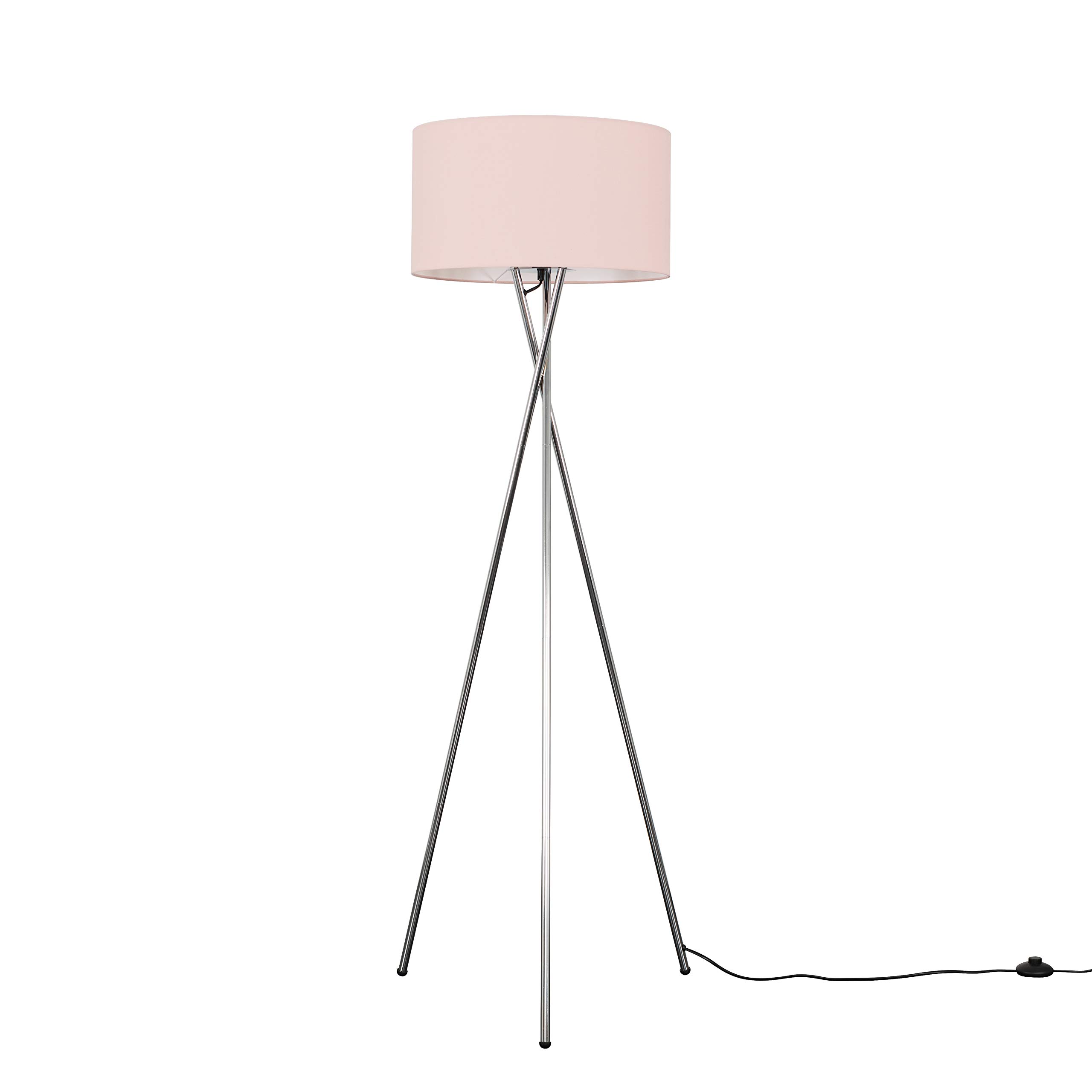 MiniSun | Modern Polished Chrome Metal Tripod Floor Lamp with a Pink Shade | Home Décor, Bedside & Desk Lamp