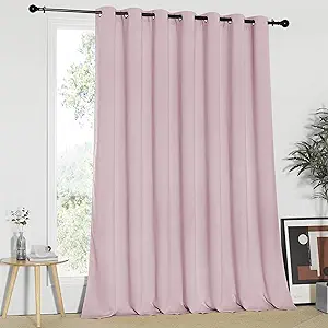 NICETOWN Blackout Patio Curtains 100 x 95 Inches Long for Sliding Door Extral Wide Blackout Curtain Panels Thermal Insulated Room Divider - Grommet Top, 100" W x 95" L, 1 Panel, Baby Pink