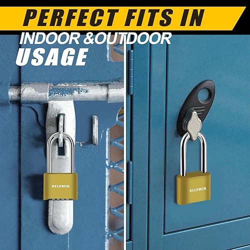 Miniatura 9 de DELSWIN Candado de combinación de candado resistente, cerradura combinada de 4 dígitos con grillete de 2.5 pulgadas de largo, candado impermeable al