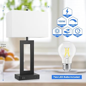 TOBUSA 22 Table Lamp Set of 2, Modern Touch Control Lamp with 2 USB Ports