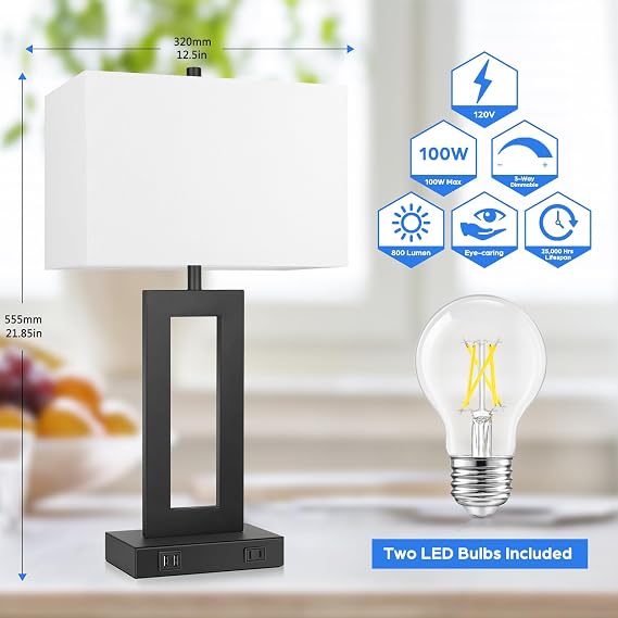 TOBUSA 22 Table Lamp Set of 2, Modern Touch Control Lamp with 2 USB Ports