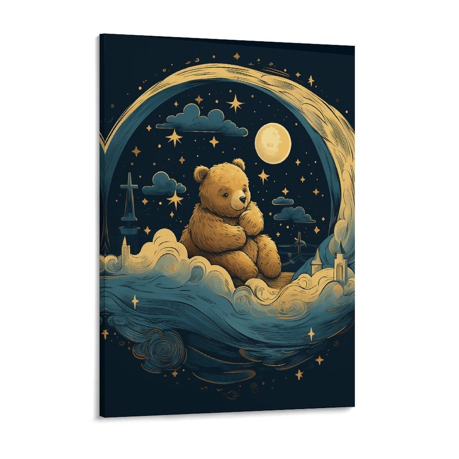 Bear on The Moon Canvas Wall Art for Bedroom 12x16inch Canvas Prints Artwork for Walls Modern Picture Artwork Painting for Living Room Aesthetic Wall Paintings for Bathroom Kitchen Office Dec
