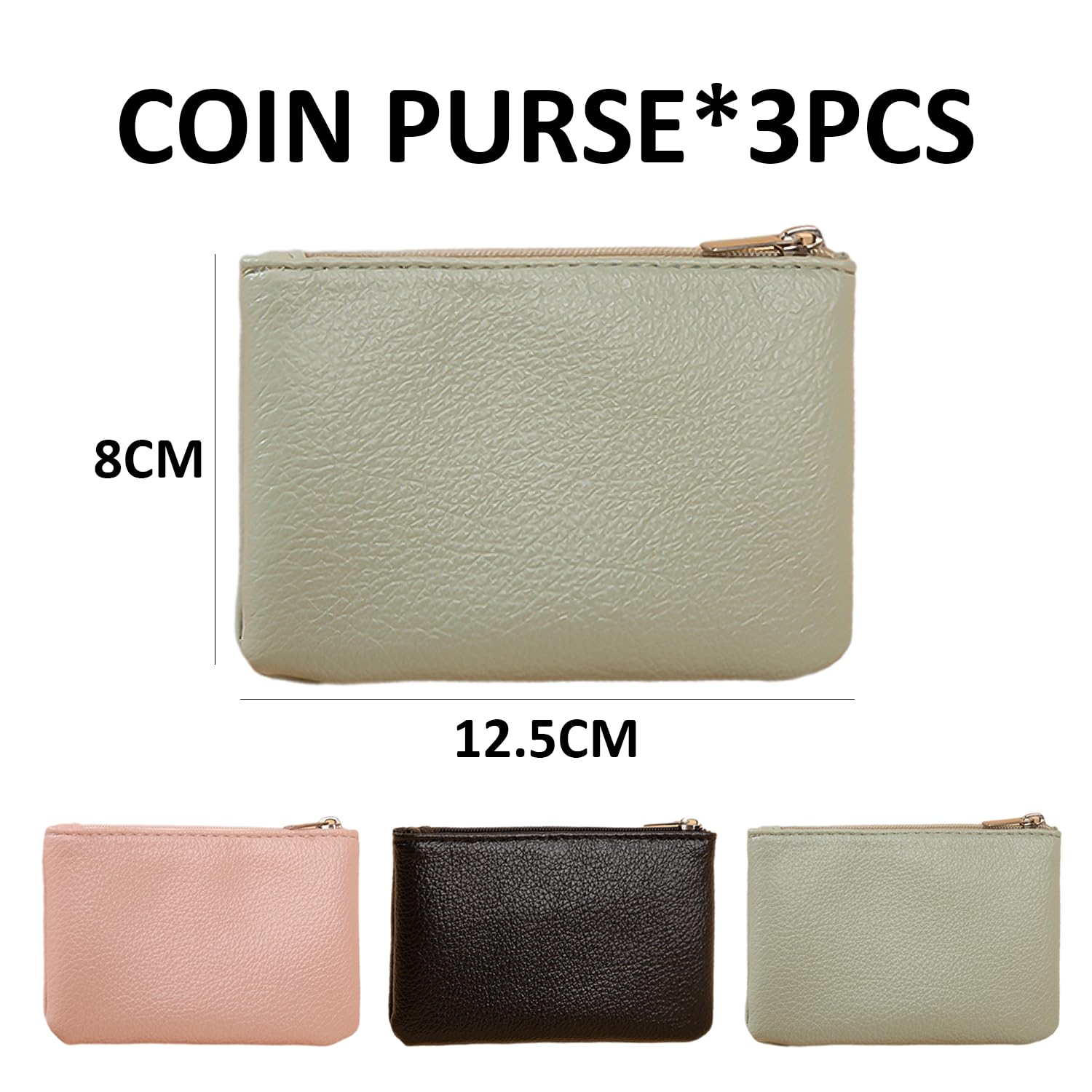 Mini monedero de 3 piezas con cremallera - Cartera suave para guardar monedas, llaves y objetos pequeños