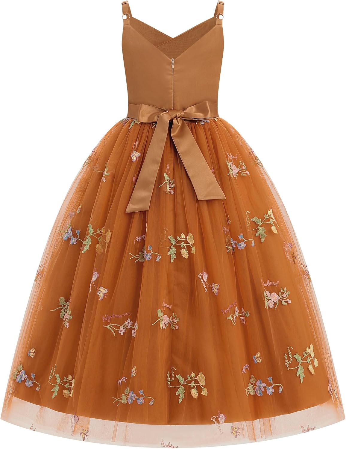 OBEEII Flower Girl Dress for Wedding Pleated V Neck Satin Tulle Princess Dress Junior Bridesmaids Pageant Formal Ball Gown - Image 3