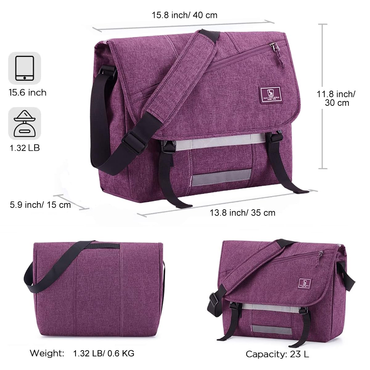 OIWAS Sac a Bandouliere Toile Sac Messenger Portable Sac à Bandoulière Cartable Besace Pochette pour Ordinateur pour l'École, Le Travail et Les Voyages